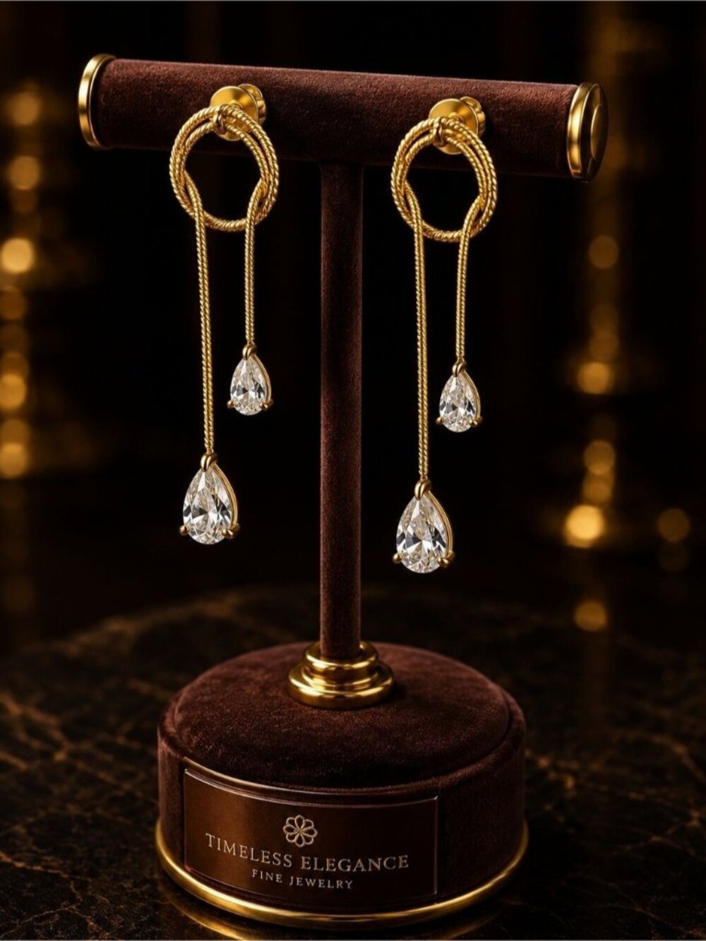 Gold Teardrop Crystal Double-Drop Earrings